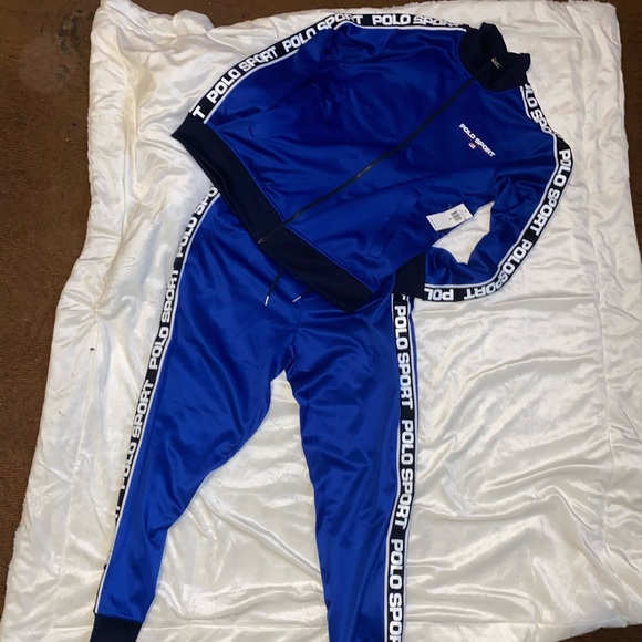 light blue polo sweat suit